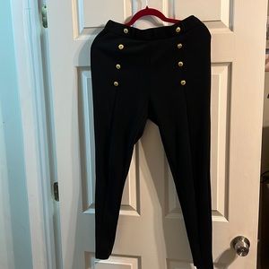 Black trouser style leggings with sailor style buttons. High waisted.